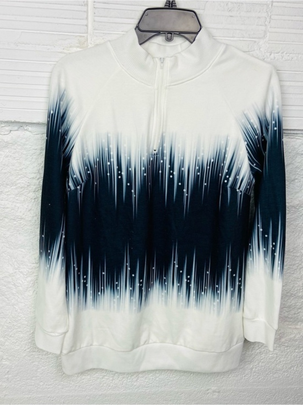 Unbranded White and Navy fleece tie dye Gradient Half-Zip Pullover SZ medium